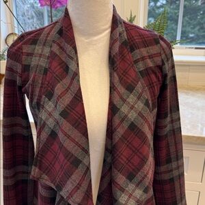 BB Dakota Plaid Cardigan in Burgundy and Gray